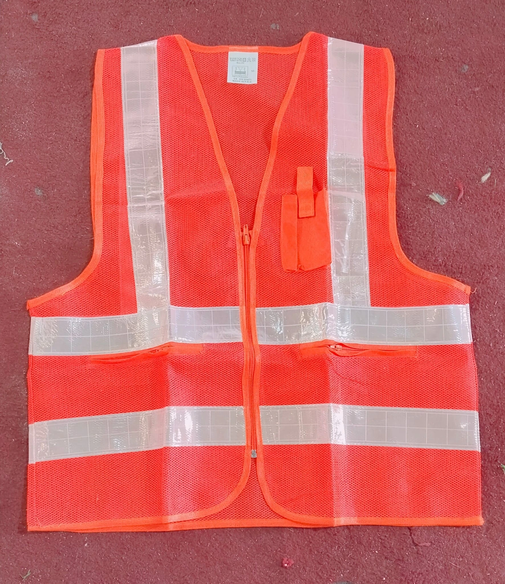 High-Visibility Orange Safety Vest with Reflective Strips