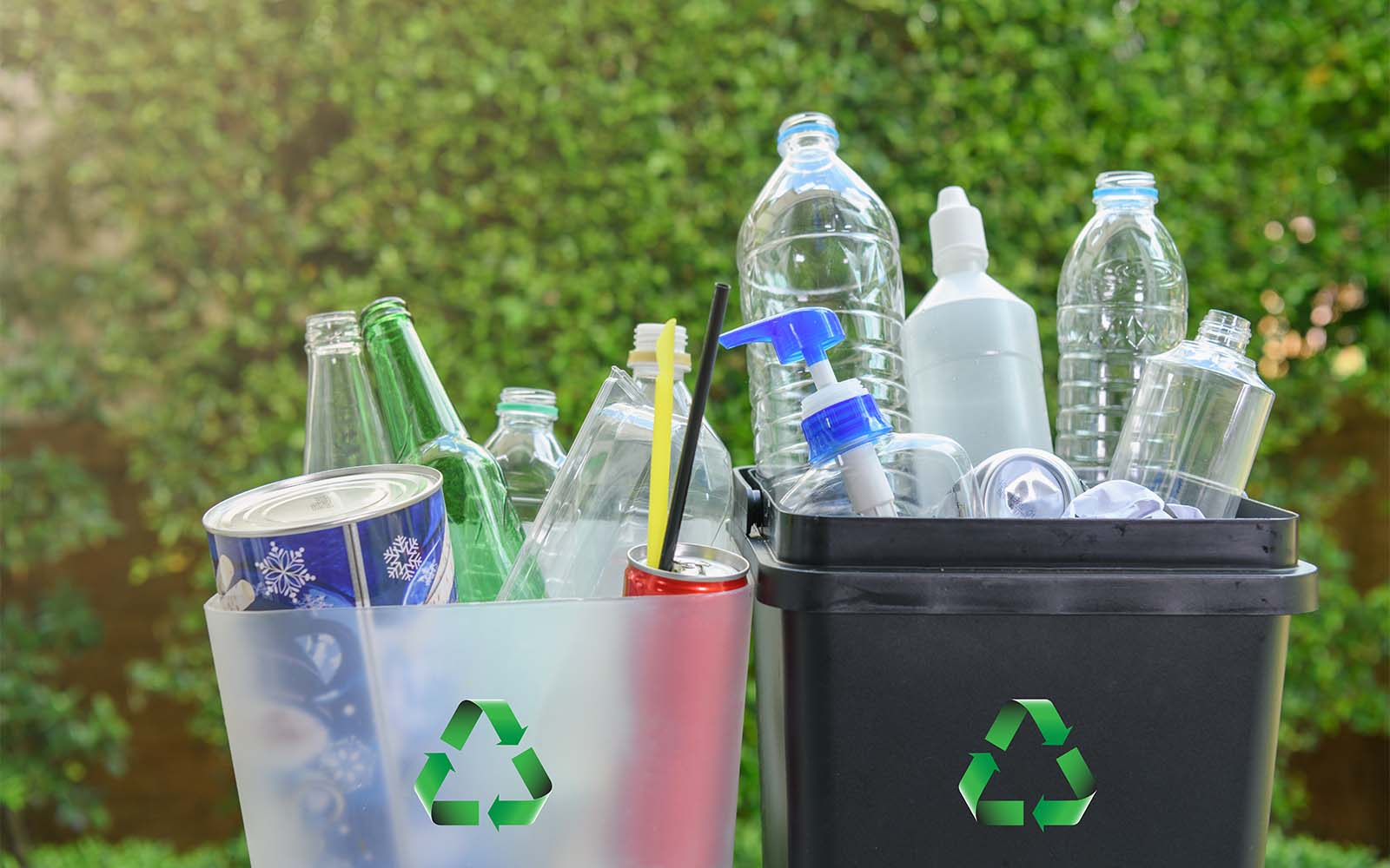 Recycling bins with recyclable materials